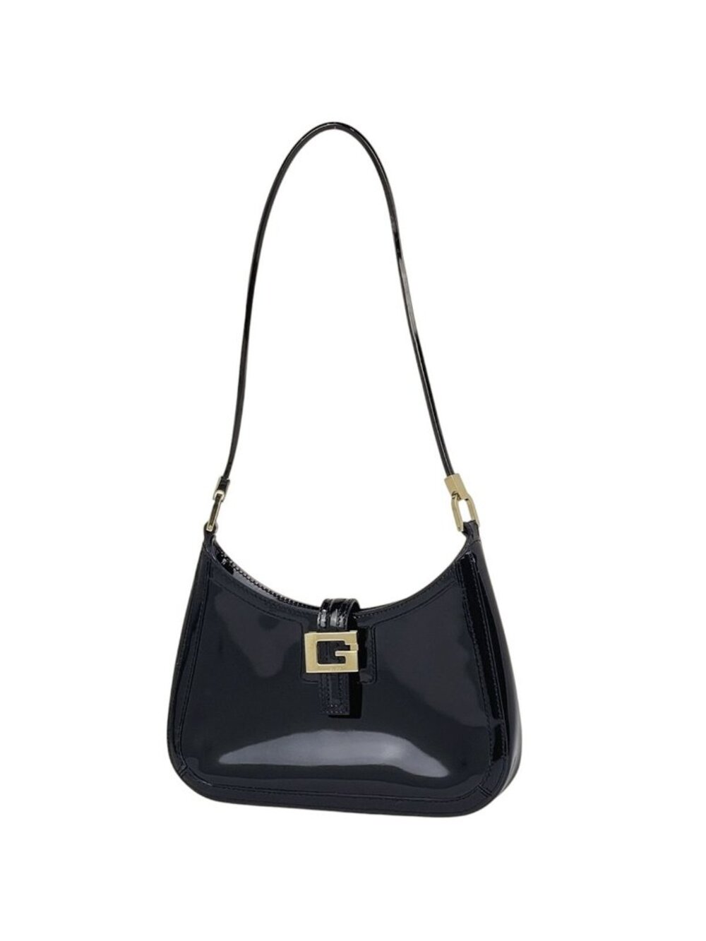 Gucci Shoulder Bag G Logo Patent Leather Black